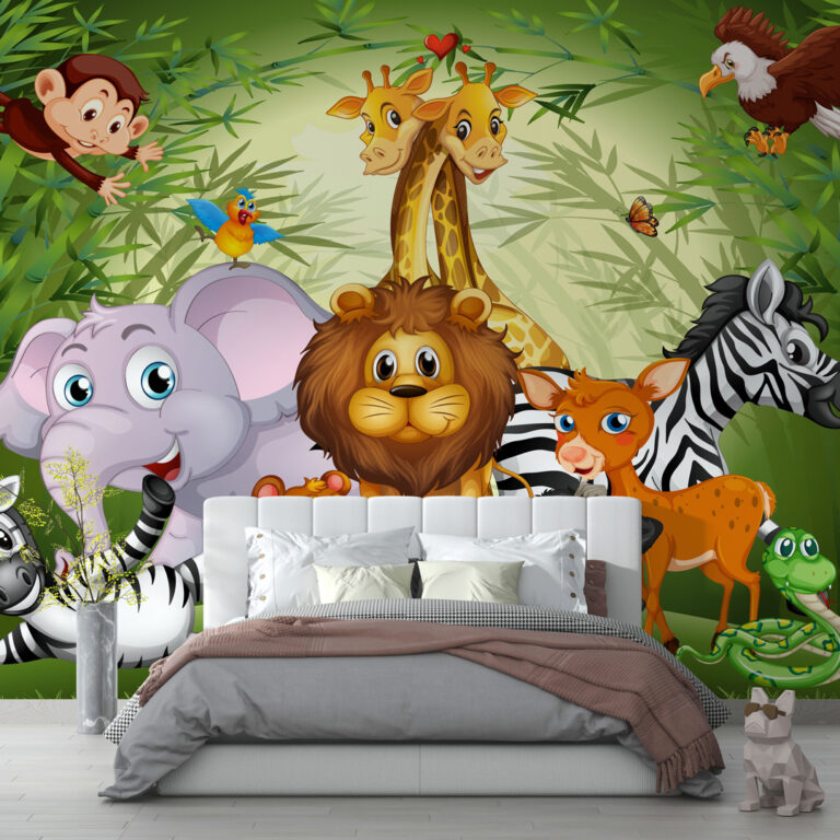 Dečija foto tapeta družina iz džungle crtani motiv