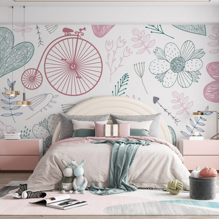 Dečiji patern srce cvet bicikl perje