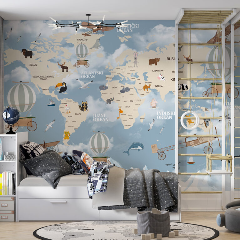 Dečija foto tapeta karta sveta – edukativni motiv
