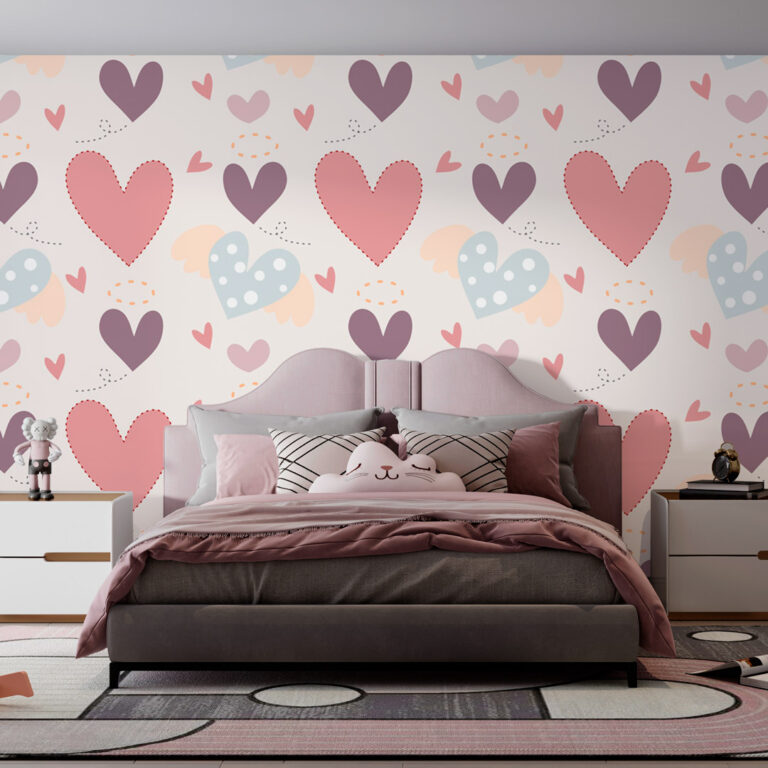 Dečiji patern sa srcima stvara topao i nežan ambijent.