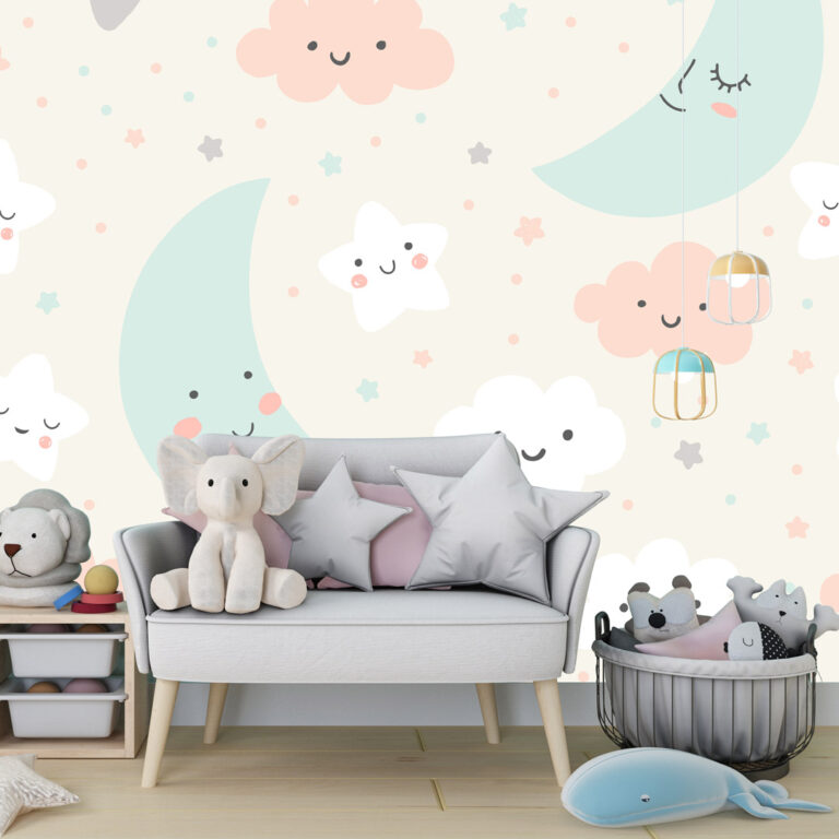 Dečiji patern mesec zvezde oblaci