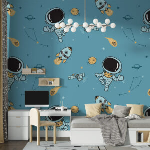 Dečija foto tapeta sa motivom astronauta idealna je za mališane koje fascinira svemir. Dizajn podstiče radoznalost, istraživanje i maštu, uz moderan i čist vizuelni stil.