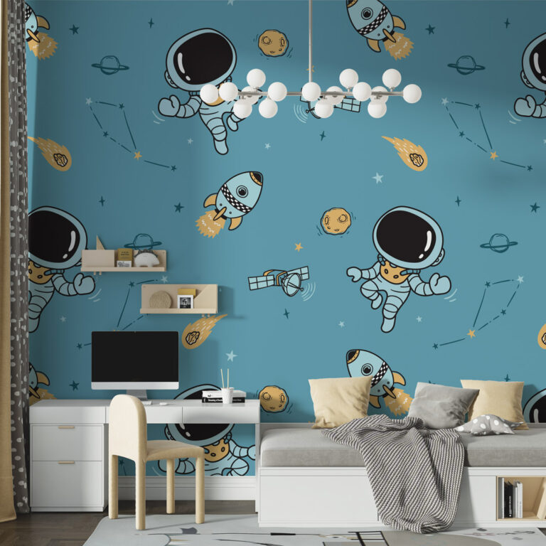 Dečija foto tapeta sa motivom astronauta idealna je za mališane koje fascinira svemir. Dizajn podstiče radoznalost, istraživanje i maštu, uz moderan i čist vizuelni stil.