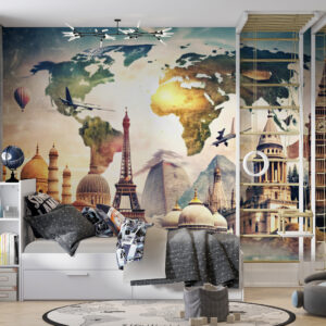 Dečija foto tapeta karta sveta – edukativni dizajn za zid