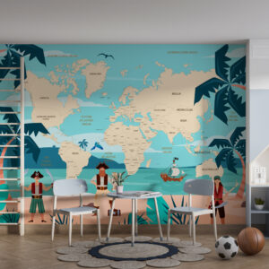 Dečija foto tapeta karta sveta pirati – avanturistički motiv